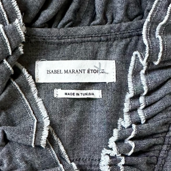 Isabel Marant Etoile Lawendy Gray Chambray Ruffle Blouse Top Size 40 US 8 - Picture 3 of 10